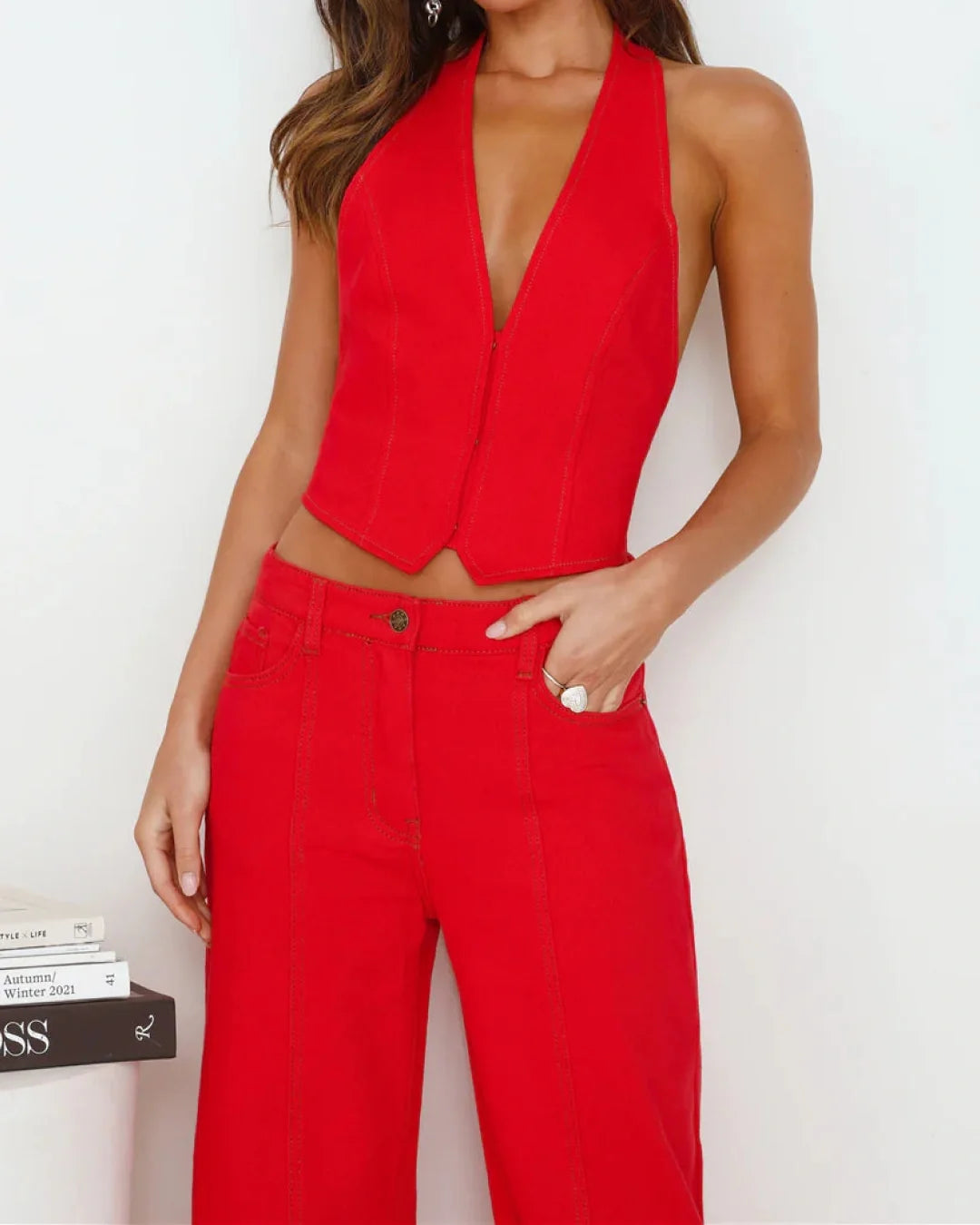 Cherry Halter Vest & Pants Set