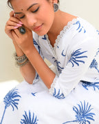 Blue Palm Hand Block Printed Kurta Set