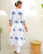 Blue Palm Hand Block Printed Kurta Set