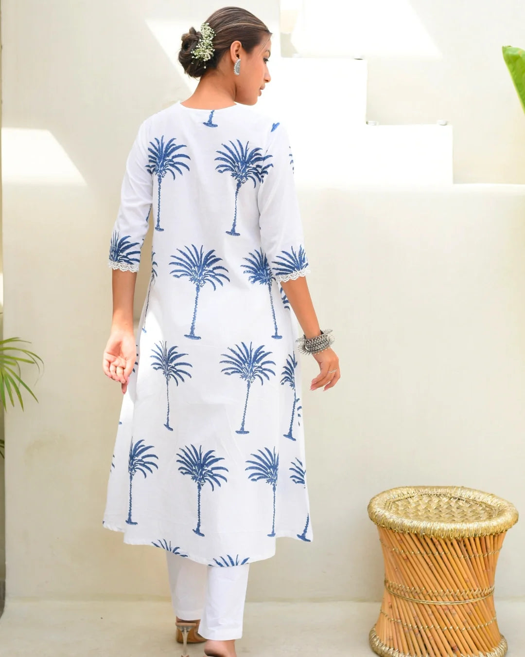 Blue Palm Hand Block Printed Kurta Set