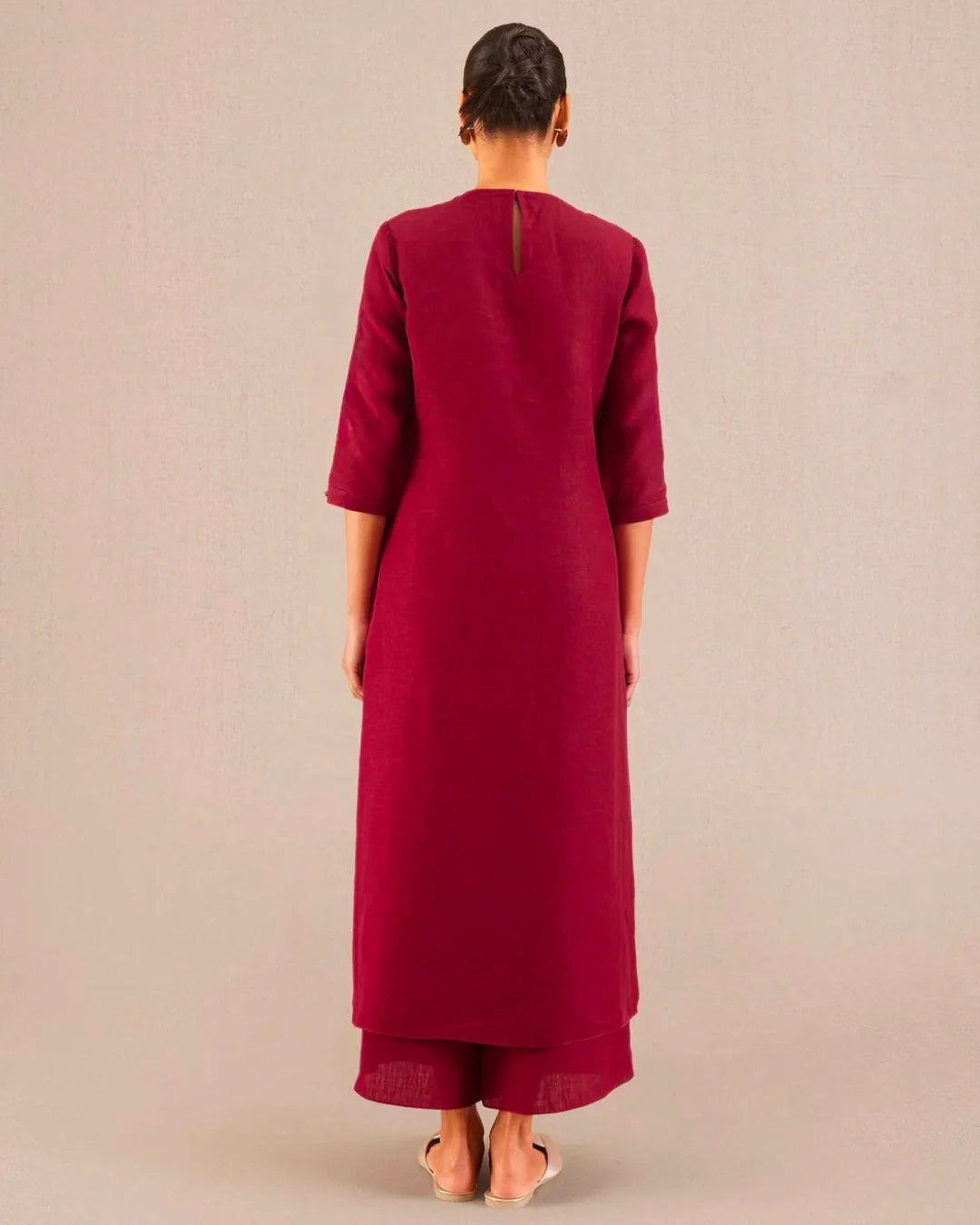 Reddish Maroon Co-Linen Kurta Set