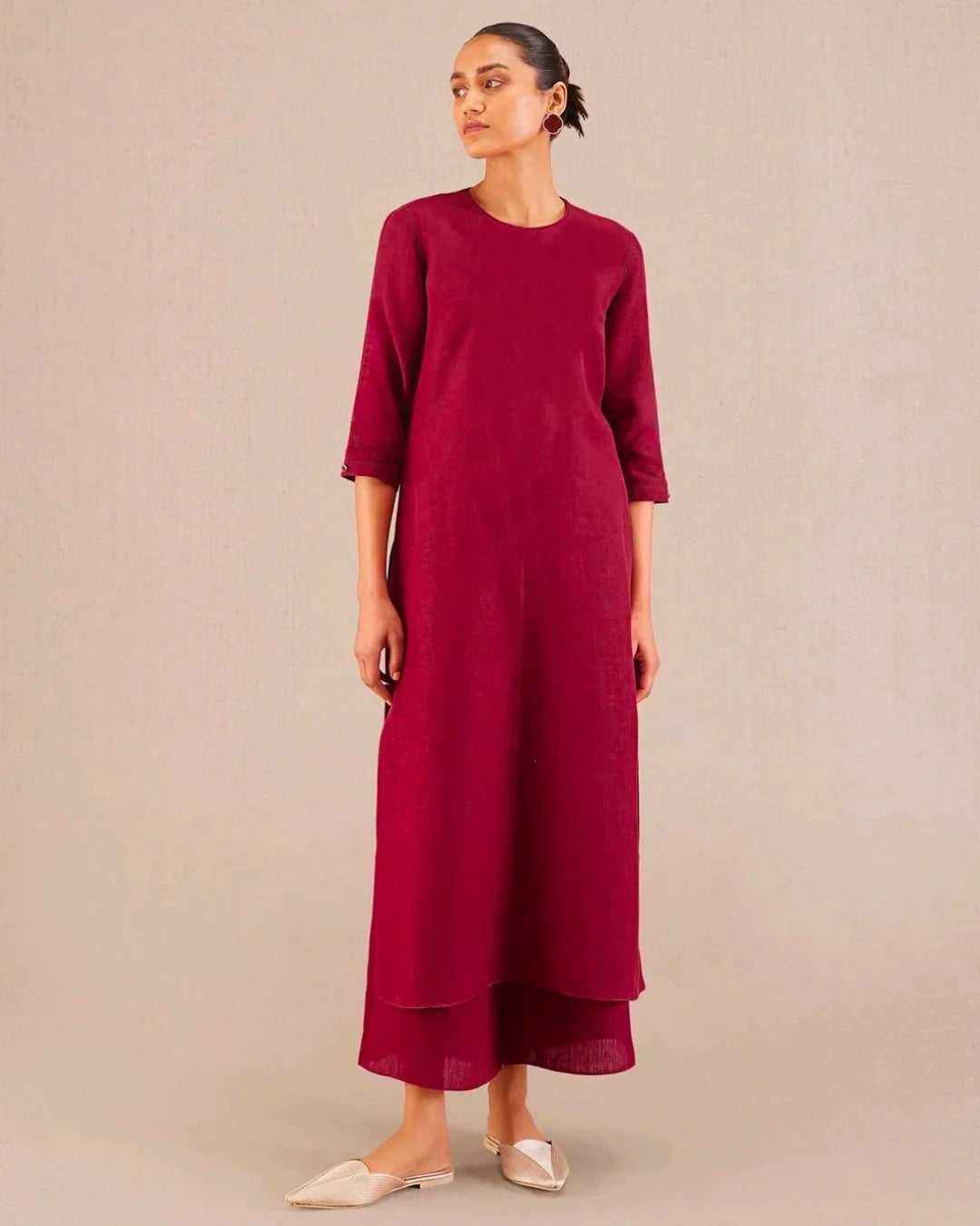 Reddish Maroon Co-Linen Kurta Set