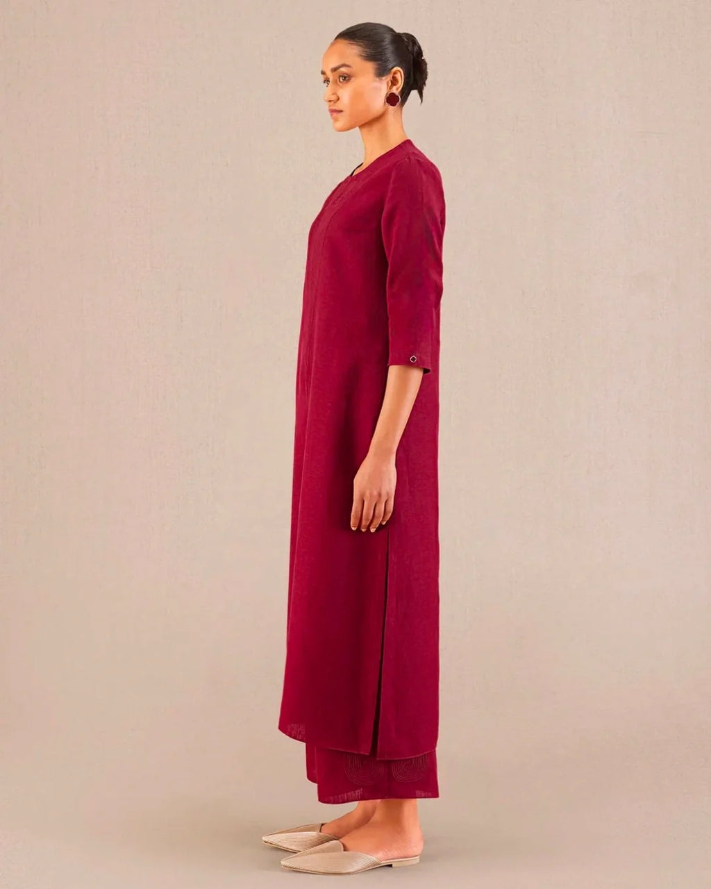 Reddish Maroon Co-Linen Kurta Set