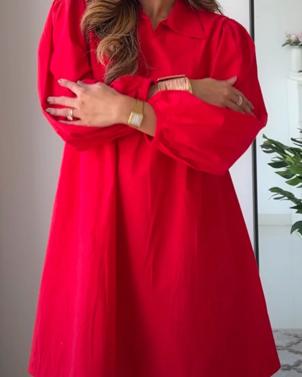 Cherry Red Poplin Dress