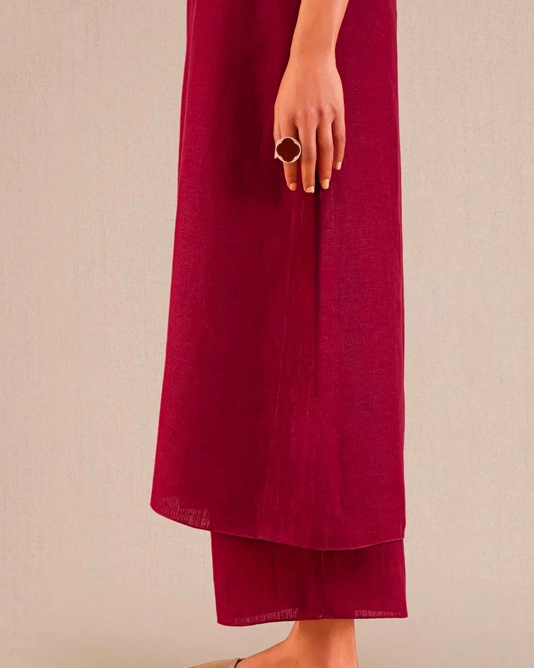Reddish Maroon Co-Linen Kurta Set