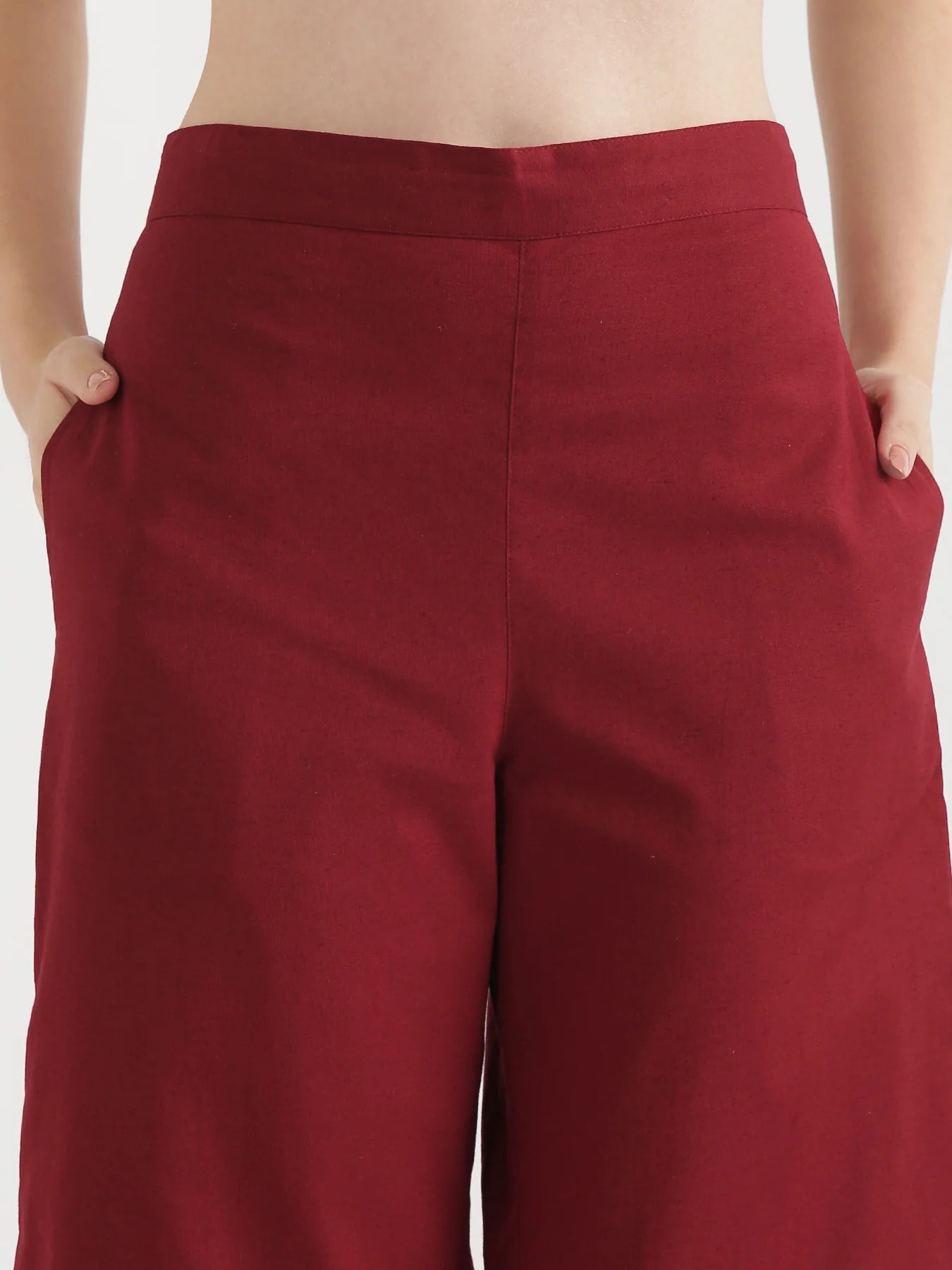 Maroon Linen Wide Leg Pants