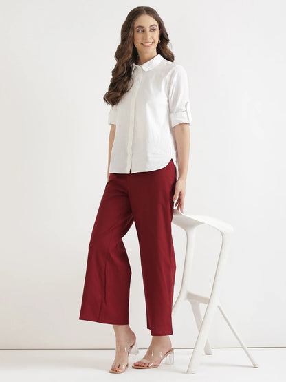 Maroon Linen Wide Leg Pants