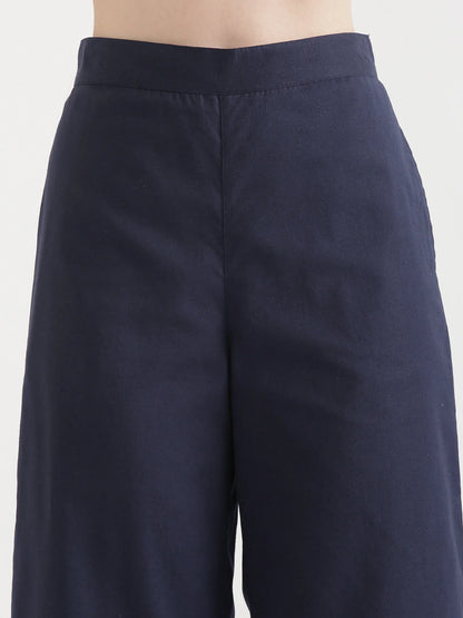 Navy Blue Linen Wide Leg Pants