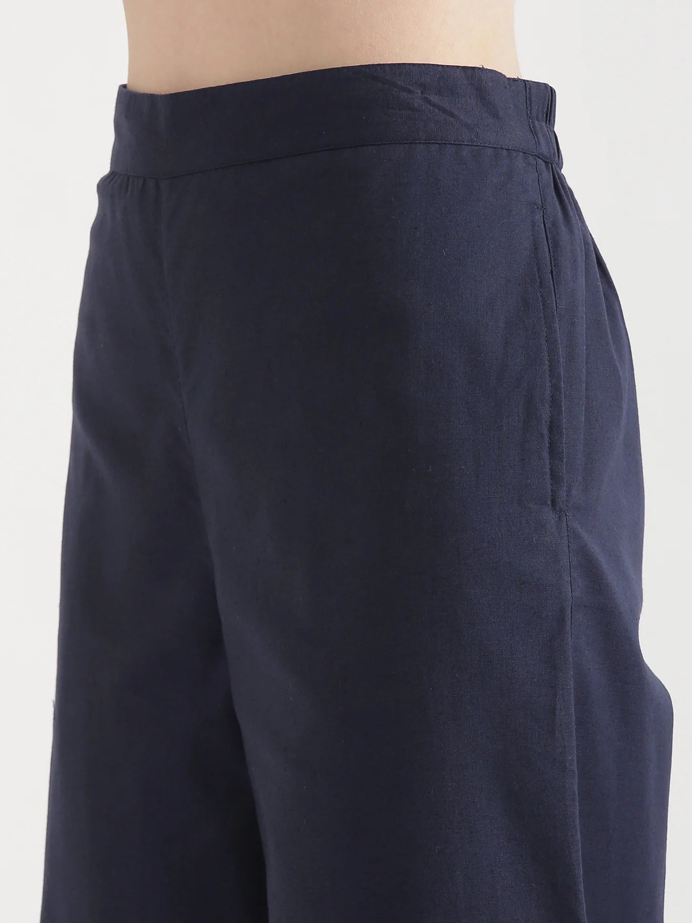 Navy Blue Linen Wide Leg Pants