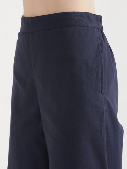 Navy Blue Linen Wide Leg Pants