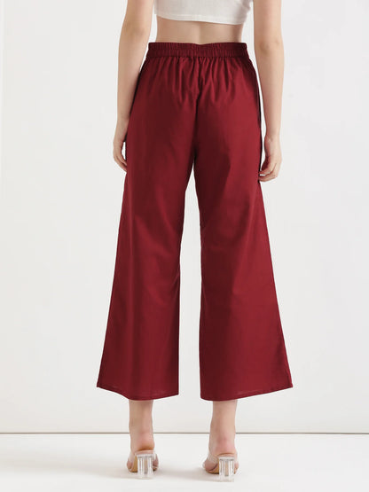 Maroon Linen Wide Leg Pants