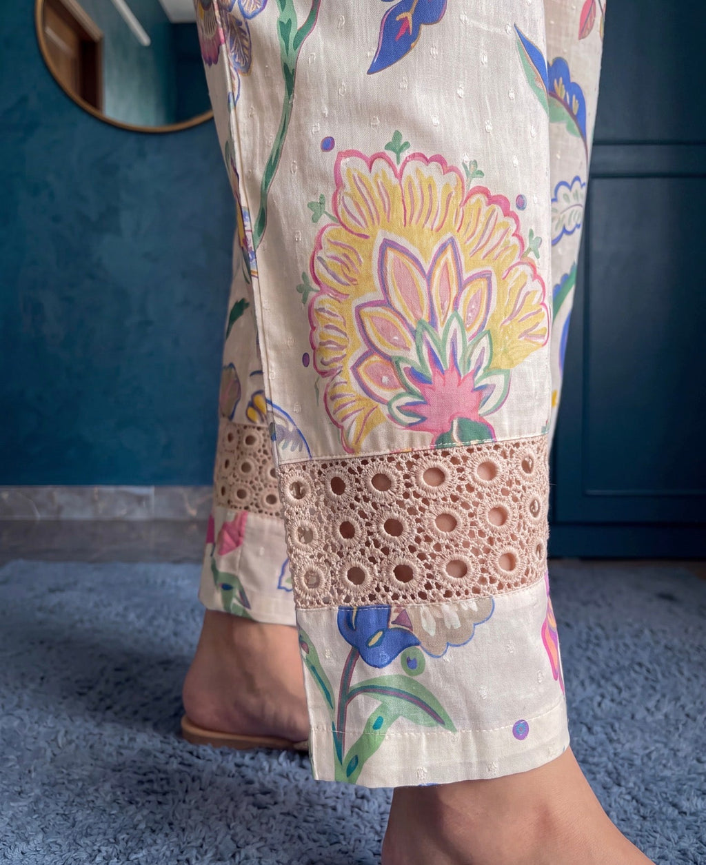 Serene Floral Lace Cotton Kurta Set