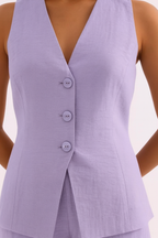 Soho Linen Button-Front Vest & Pant Set - Virelle