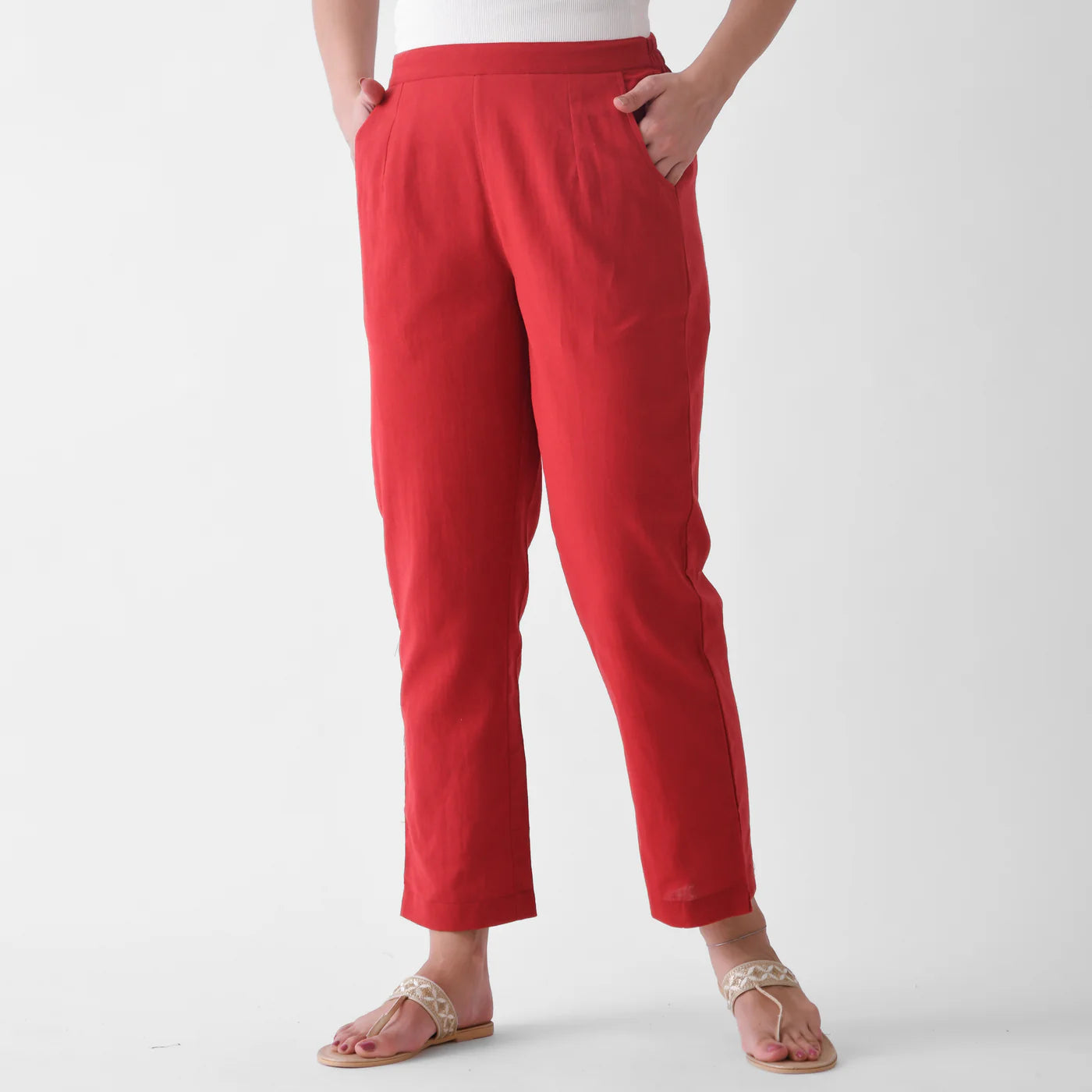 Cherry Red Linen Pants