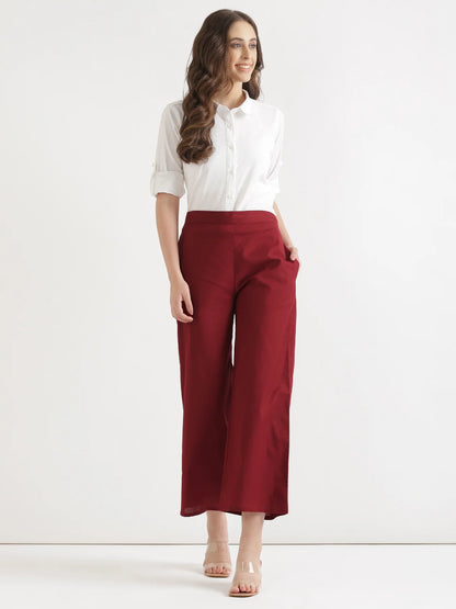 Maroon Linen Wide Leg Pants