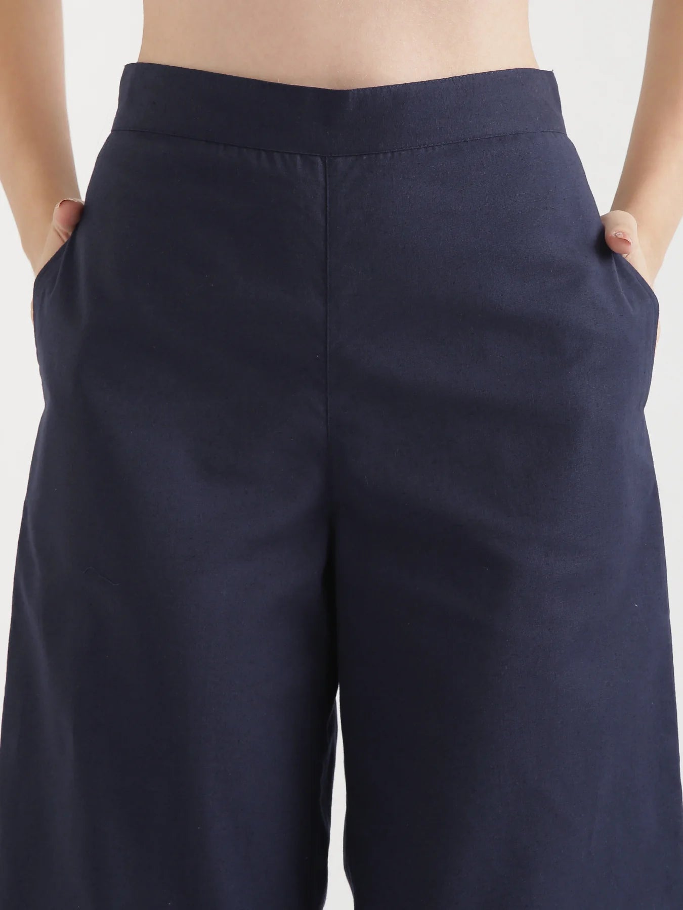 Navy Blue Linen Wide Leg Pants
