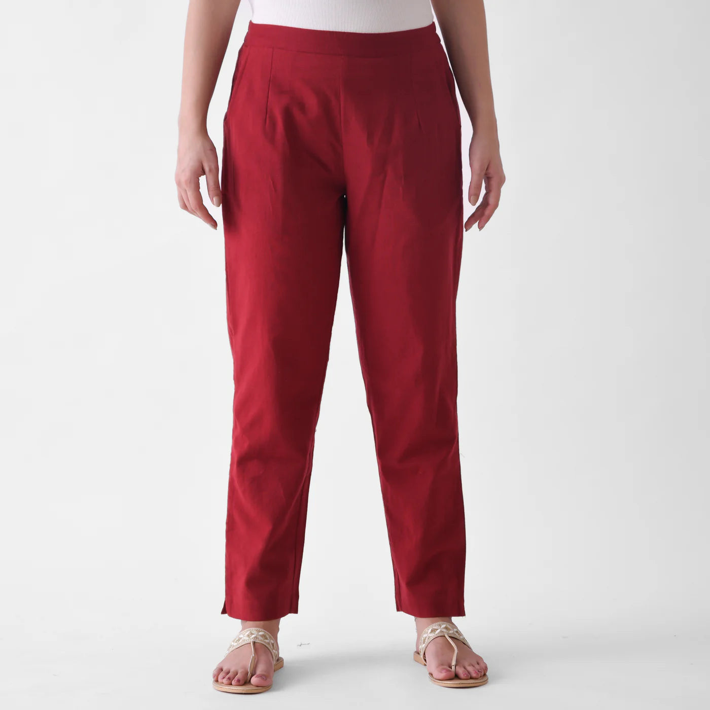 Maroon White Linen Pants