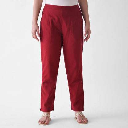 Maroon White Linen Pants