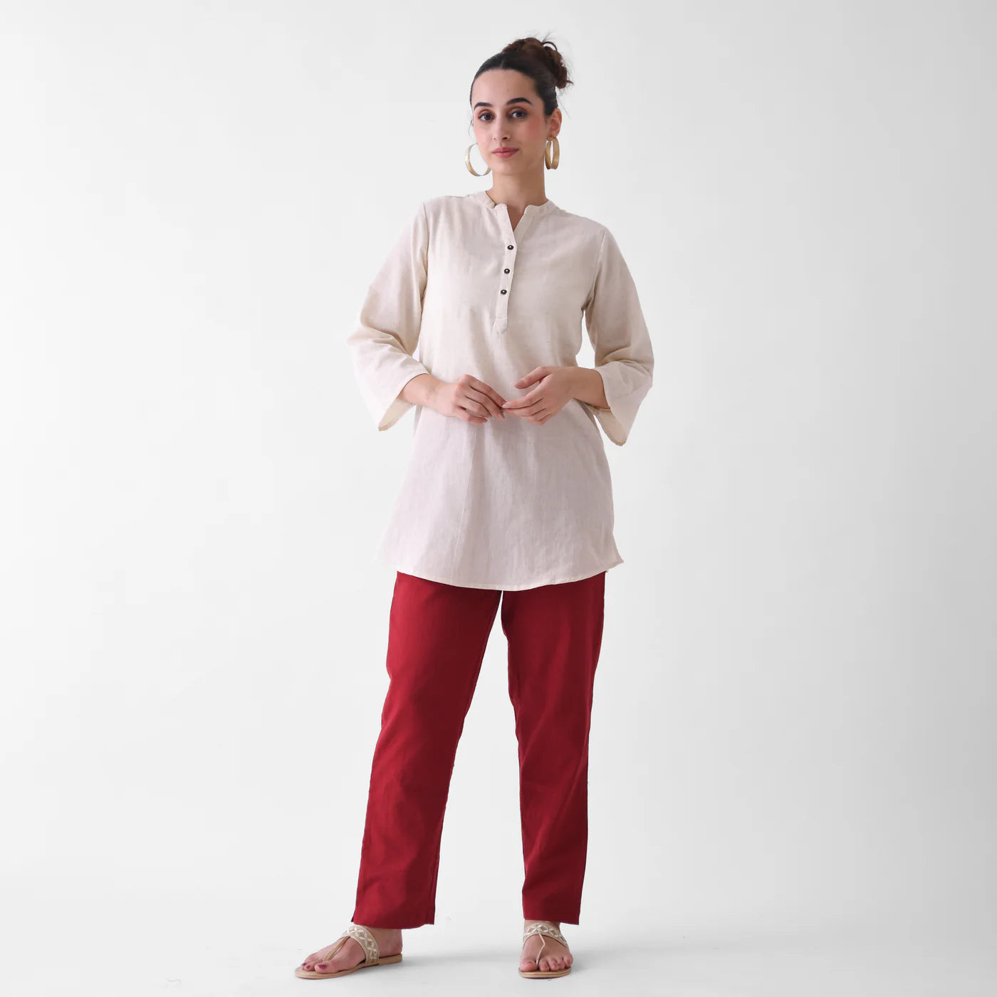 Maroon White Linen Pants
