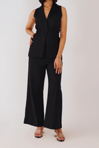 Kaia Linen Cinched Blazer Set - Noir