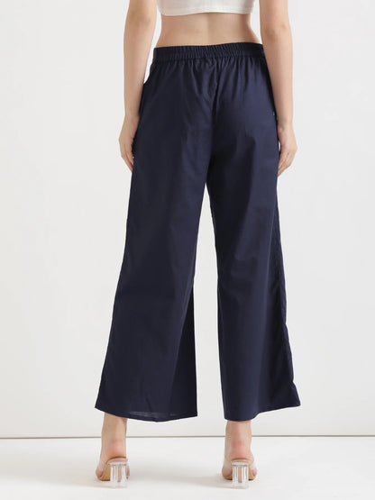 Navy Blue Linen Wide Leg Pants