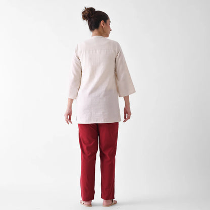 Maroon White Linen Pants