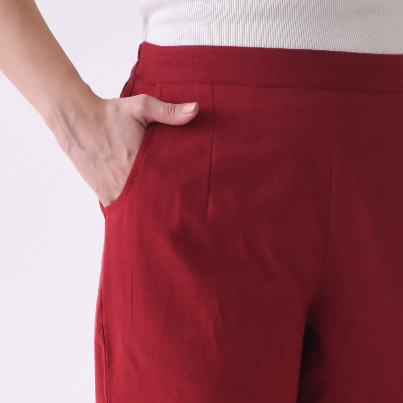 Maroon White Linen Pants