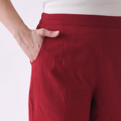Maroon White Linen Pants