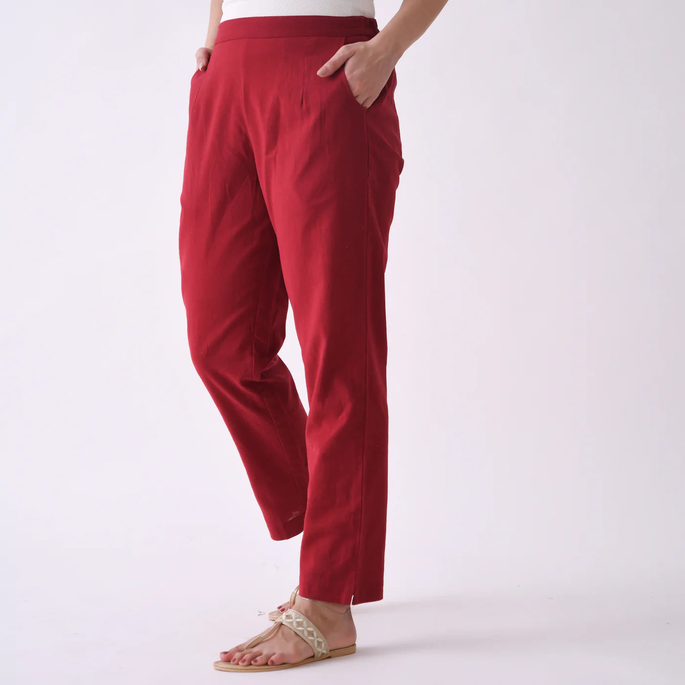 Maroon White Linen Pants