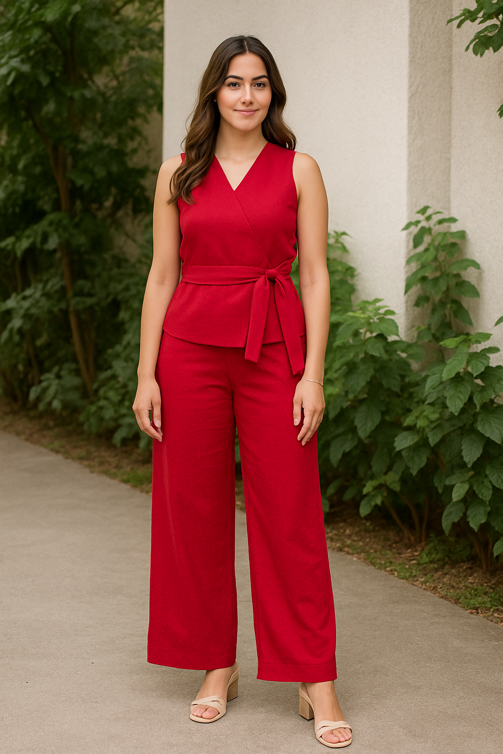 Mrunal Thakur Muse Scarlet Red Cotton-Linen Co-ord Set