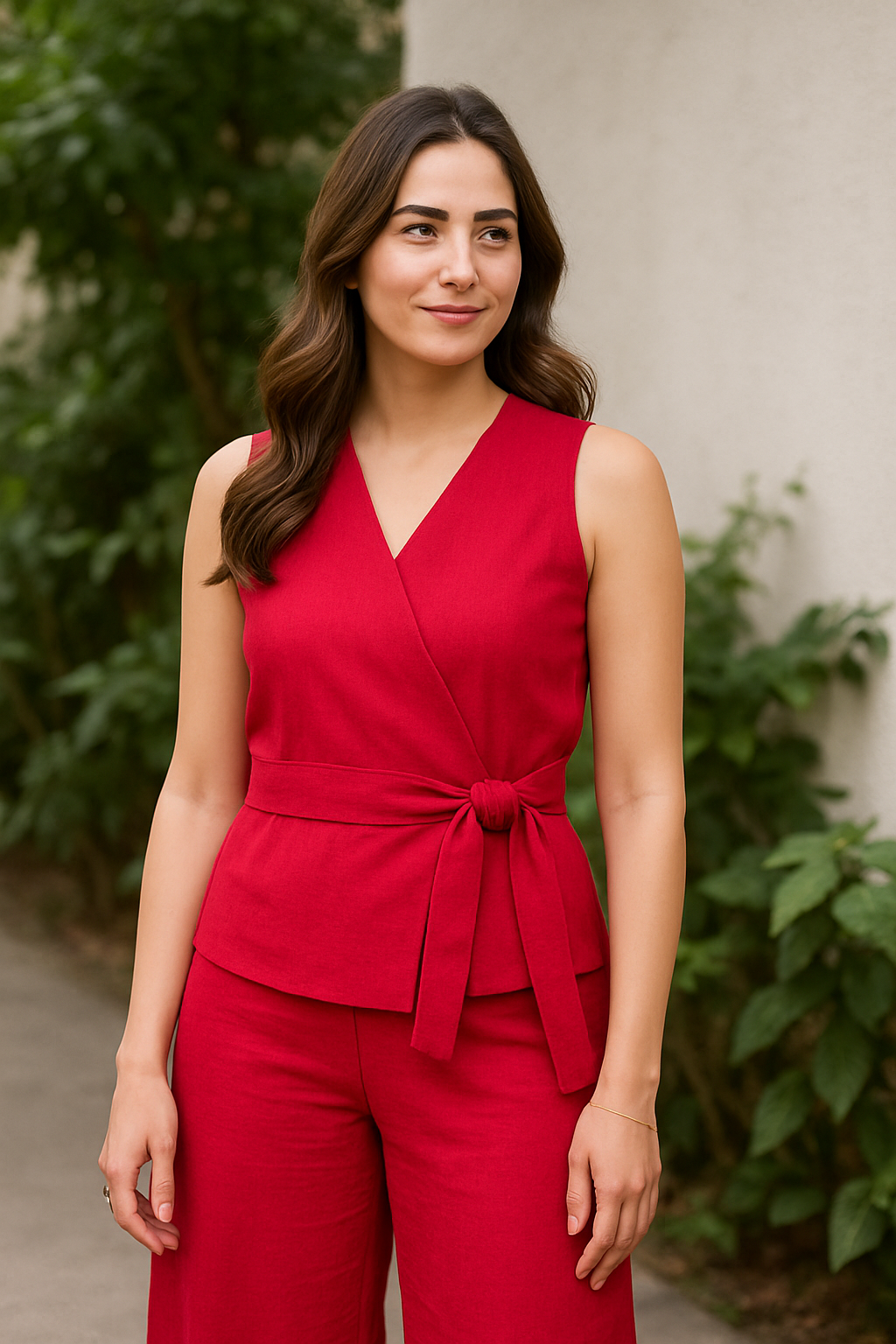 Mrunal Thakur Muse Scarlet Red Cotton-Linen Co-ord Set