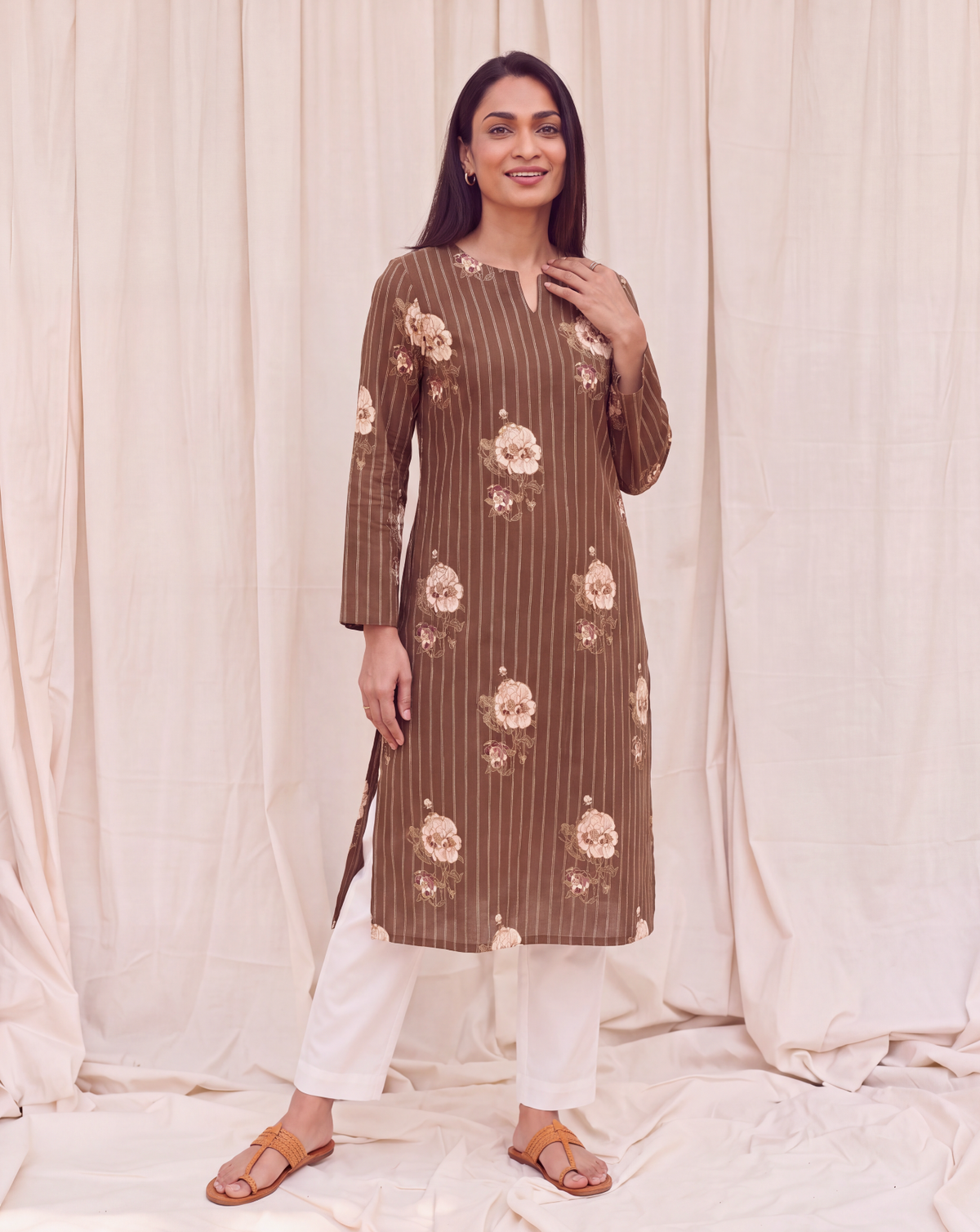 Elara Cotton Kurta Set – Cocoa