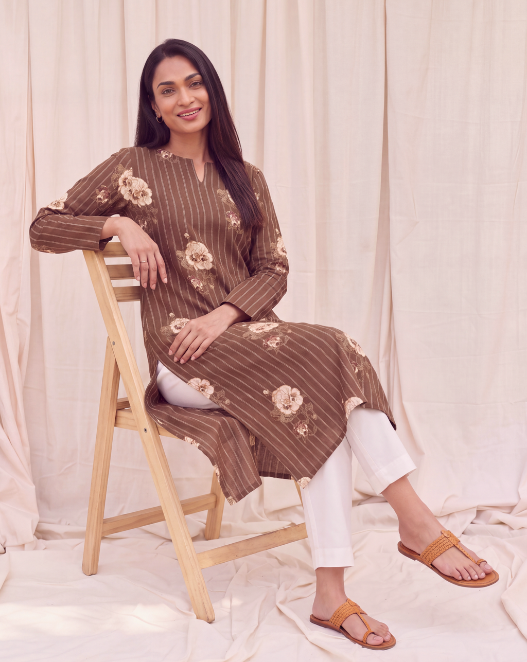 Elara Cotton Kurta Set – Cocoa