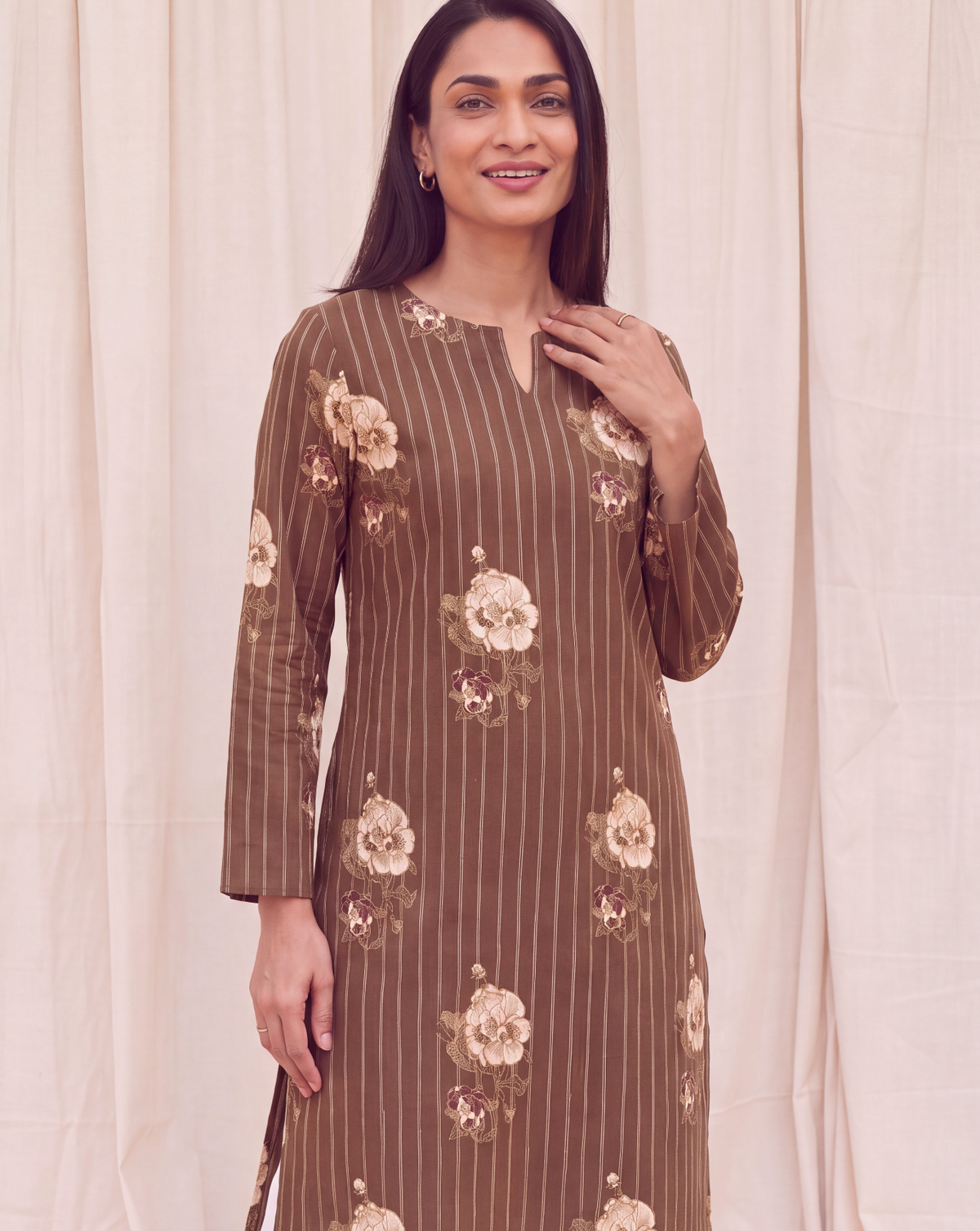 Elara Cotton Kurta Set – Cocoa