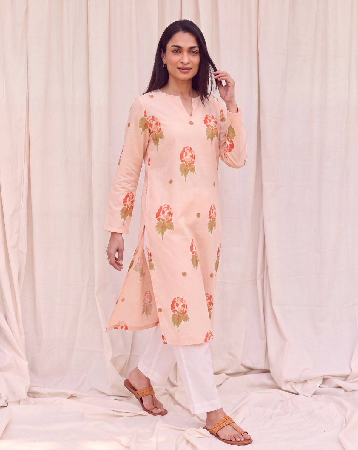 Anaya Cotton Kurta Set – Blush