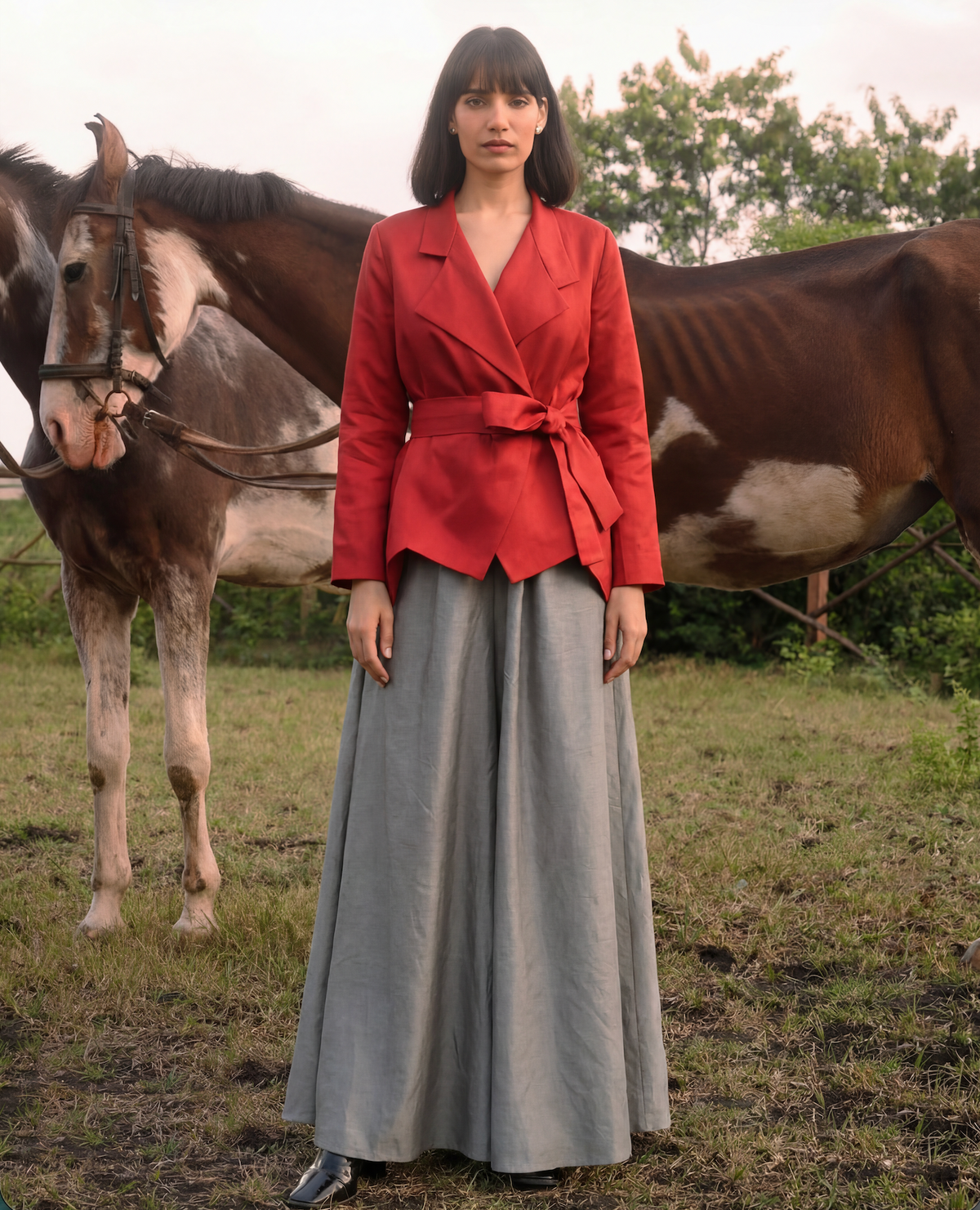 Kareena Kapoor Muse Scarlet Red Wrap Blazer Shirt
