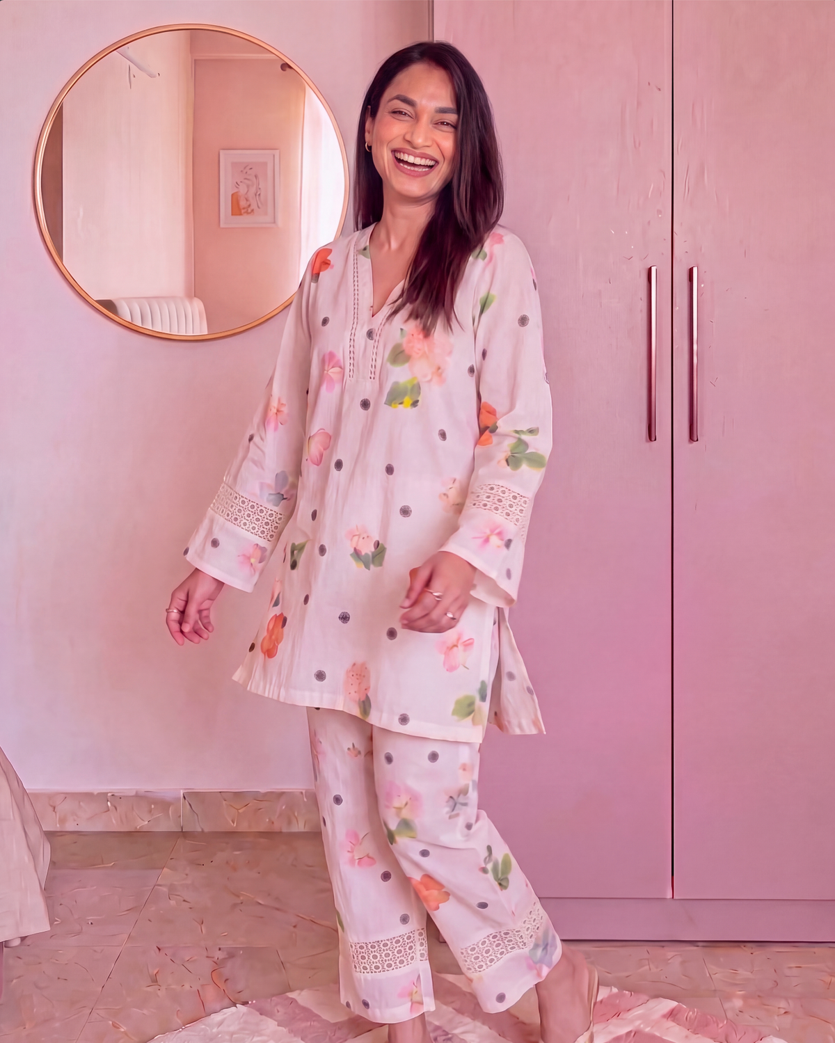 Pariniti Muse Serene Polka Cotton Kurta Set