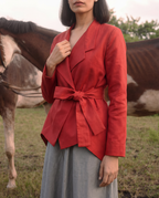 Kareena Kapoor Muse Scarlet Red Wrap Blazer Shirt