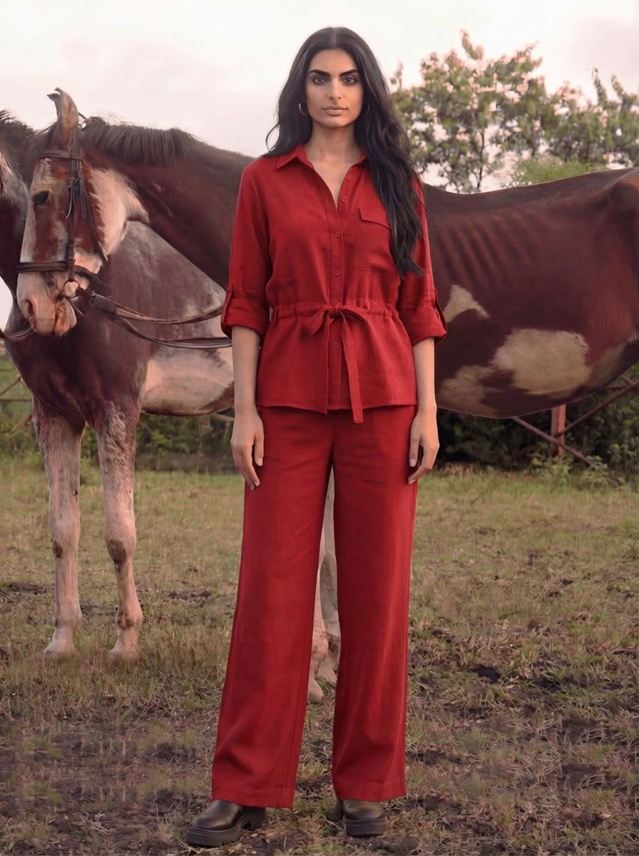 Scarlet Relaxed Cotton-Linen Co-ord Set