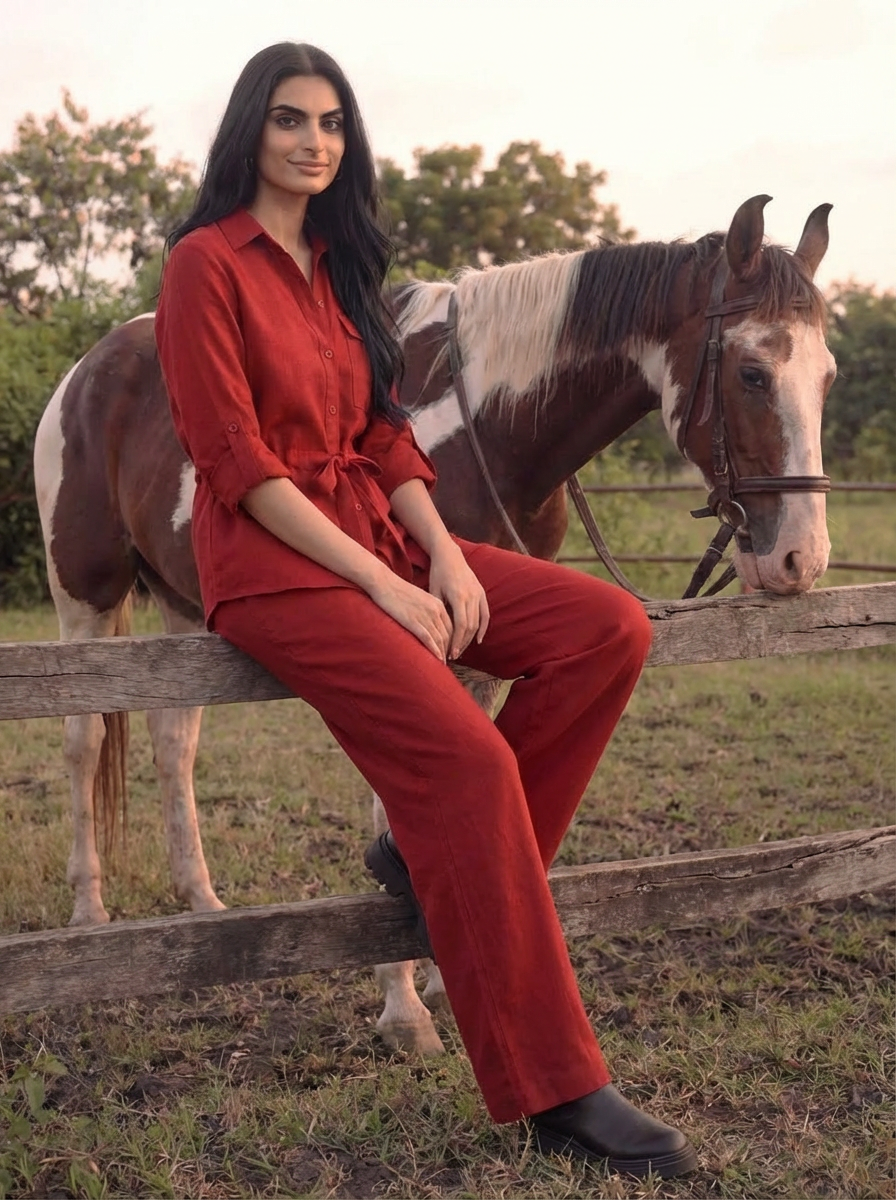 Scarlet Relaxed Cotton-Linen Co-ord Set