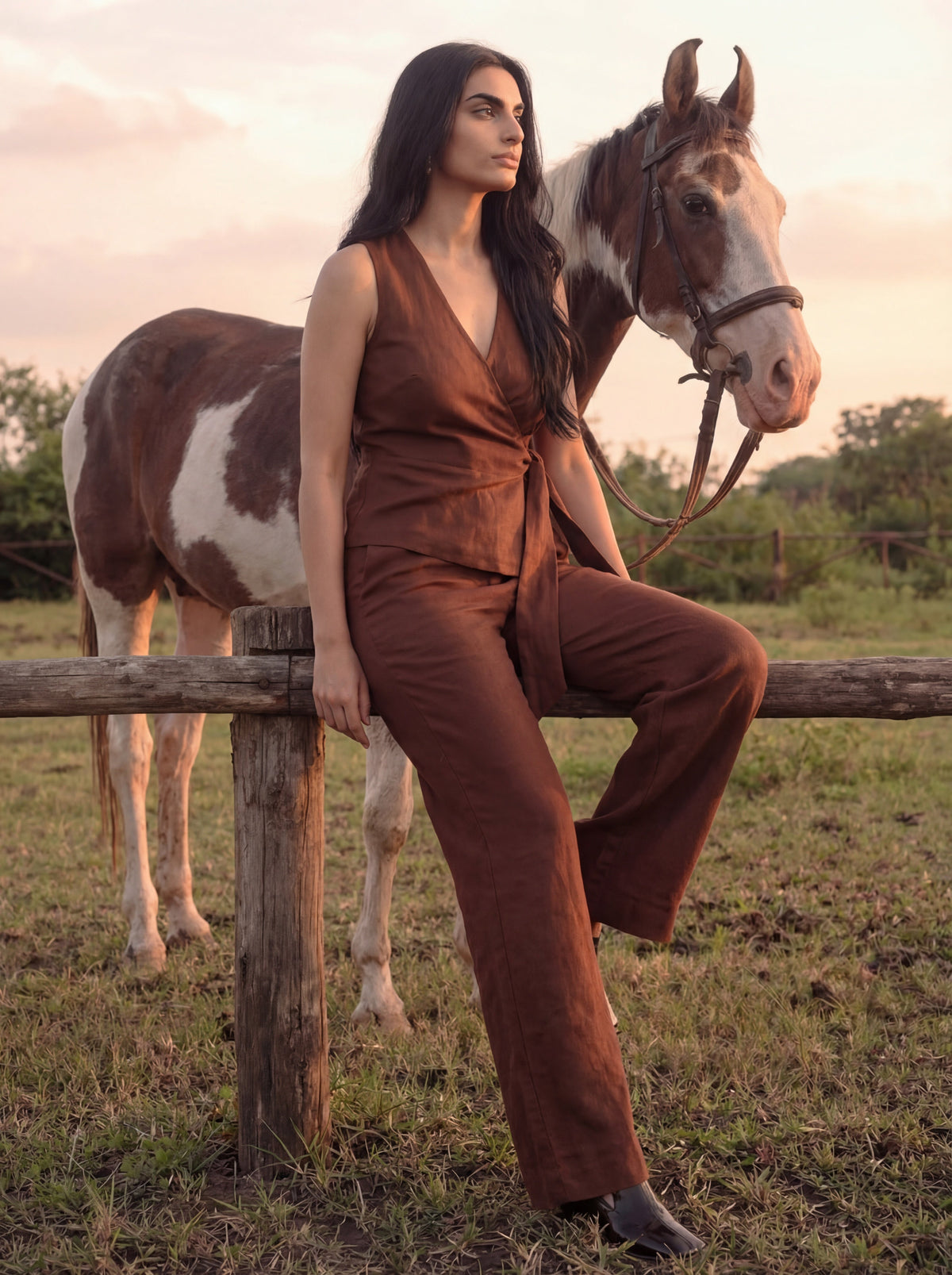 Coffee Brown Cotton-Linen Co-ord Set