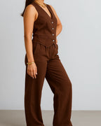 Thea Linen Vest Coat & Trouser Set - Terra