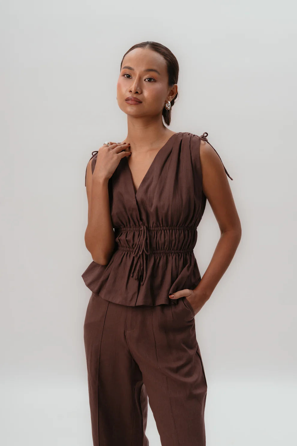 Drawstring Brown Top