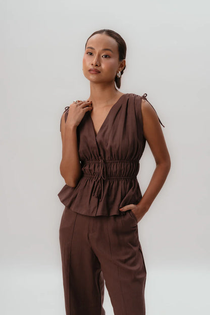 Drawstring Brown Top