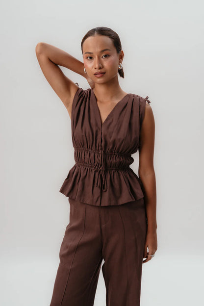 Drawstring Brown Top