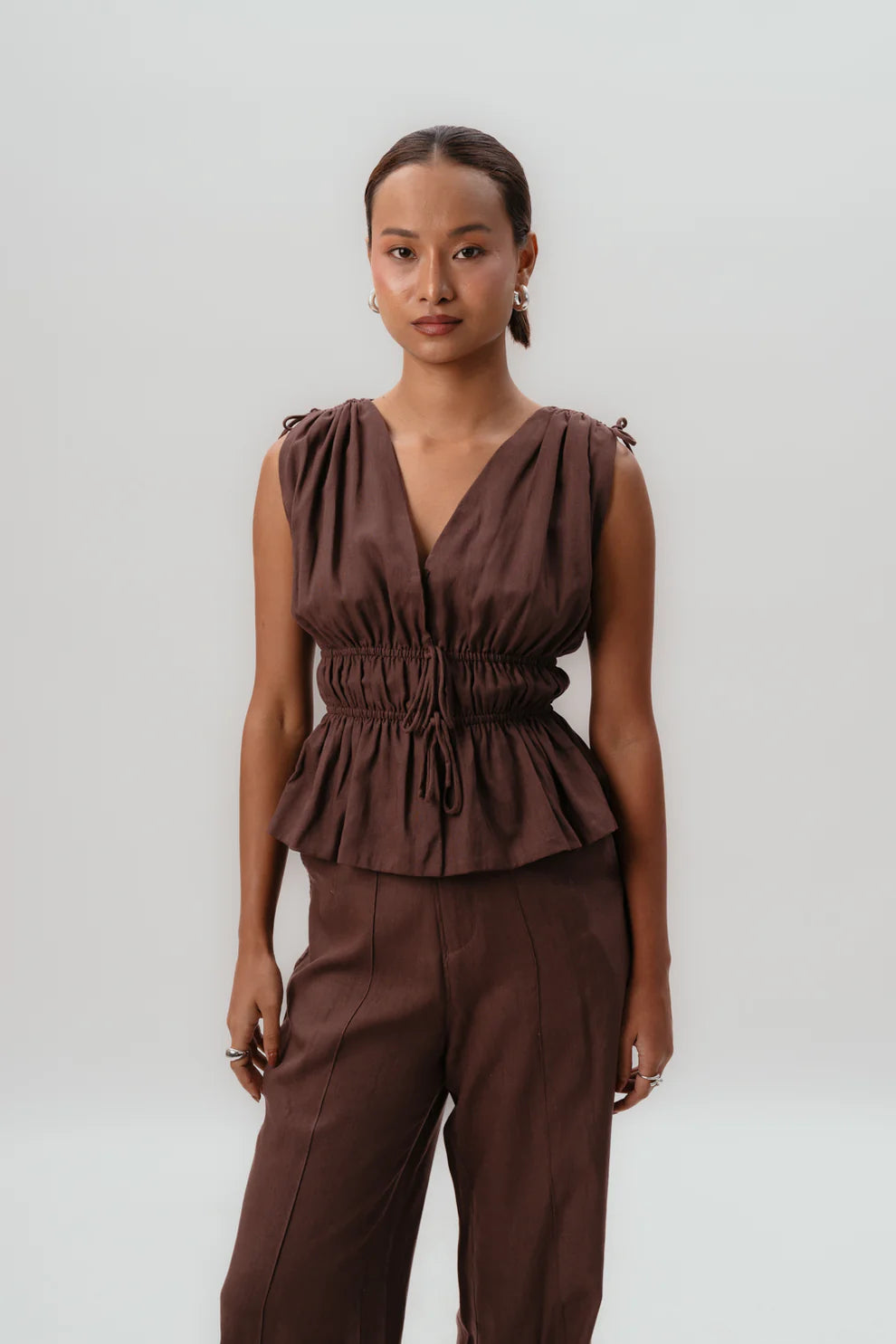 Drawstring Brown Top