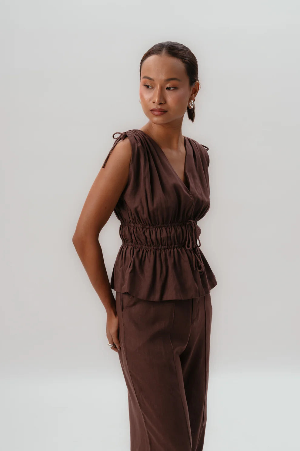 Drawstring Brown Top