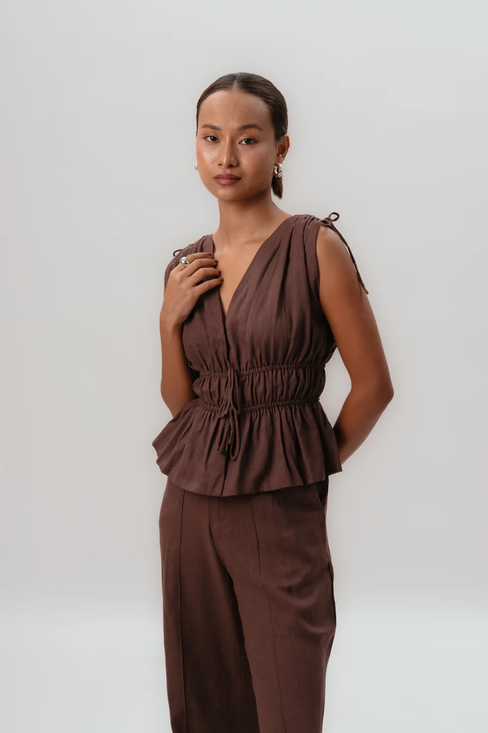 Drawstring Brown Top